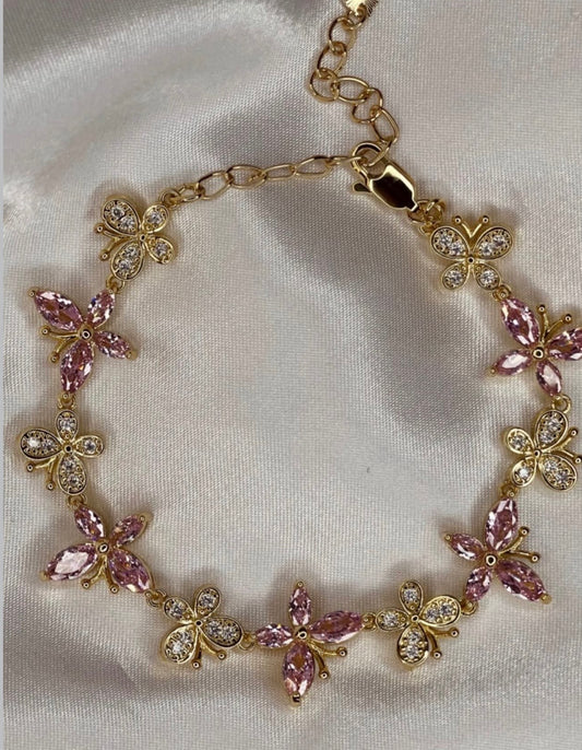 Pink Butterfly & Cross Bracelet